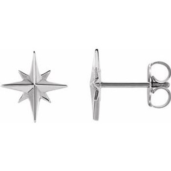 14K White Star Earrings