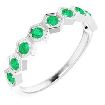 14K White Lab-Grown Emerald Stackable Ring