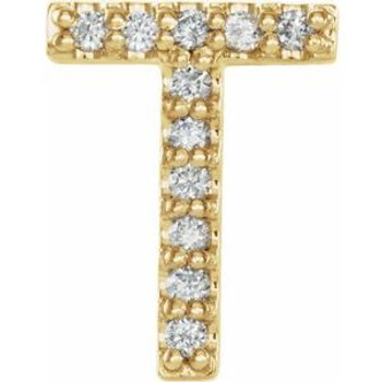 14K Yellow .04 CTW Natural Diamond Single Initial T Earring