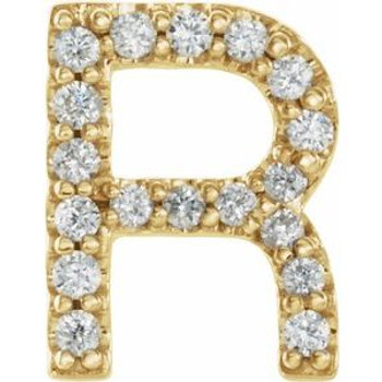 14K Yellow .06 CTW Natural Diamond Single Initial R Earring