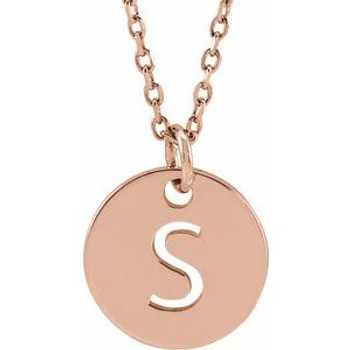 14K Rose Initial S 10 mm Disc 16-18" Necklace
