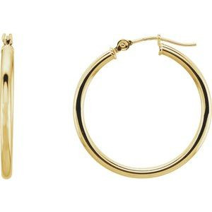 14K Yellow Tube 25 mm Hoop Earrings