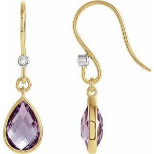 14K Yellow/White Natural Amethyst & .02 CTW Natural Diamond Earrings
