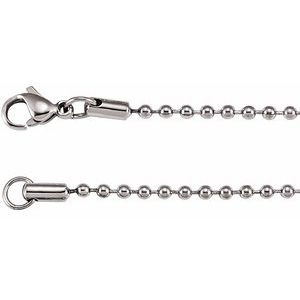 Stainless Steel 2.4 mm Hollow Bead 16" Chain