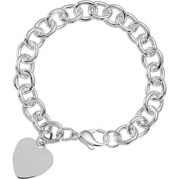 Sterling Silver Heart Charm Cable 7.5" Bracelet