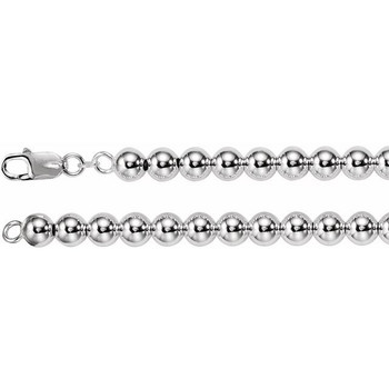 Sterling Silver 8 mm Hollow Bead 7" Chain