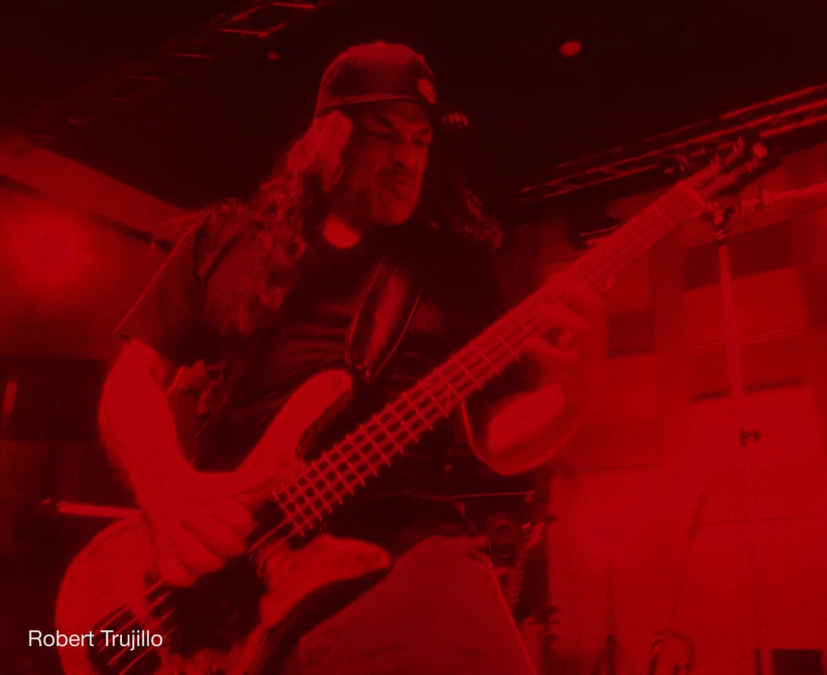 Bassist Robert Trujillo performing live with a bass.