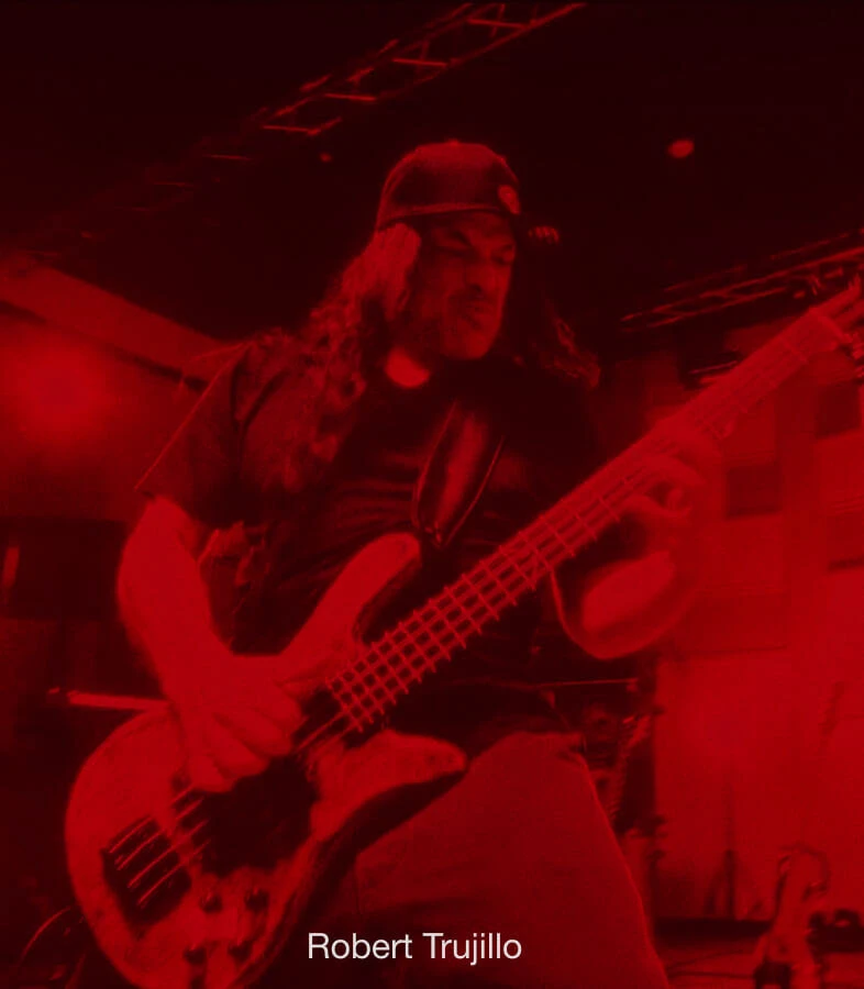Bassist Robert Trujillo performing live with a bass.