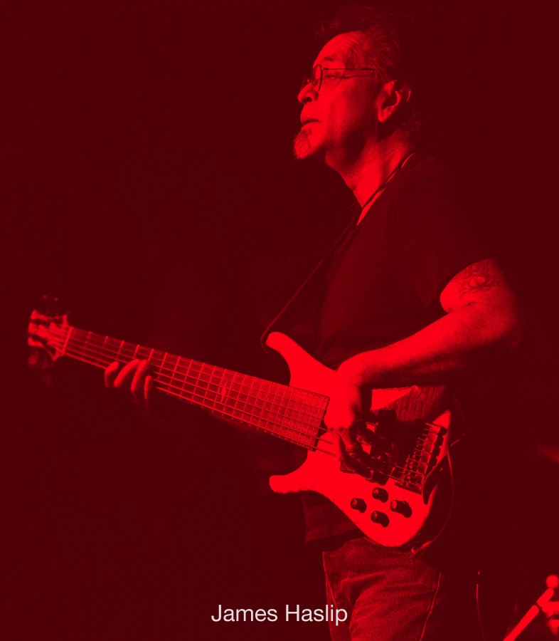 Bassist James Haslip performing with a bass.