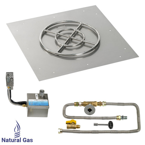 American Fireglass 30" Square Stainless Steel Flat Pan with S.I.T. System (18" Ring) - Natural Gas