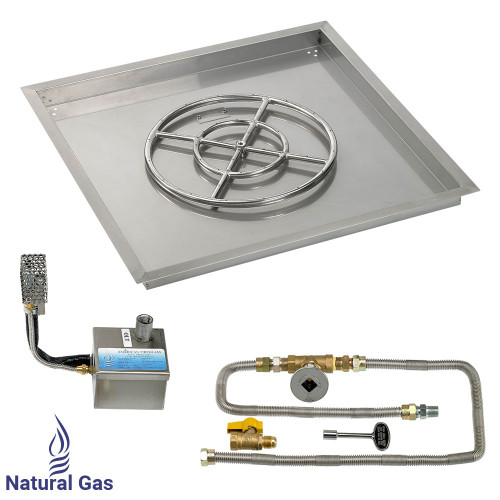 American Fireglass 30" Square Stainless Steel Drop-In Pan with S.I.T. System (18" Ring) - Natural Gas