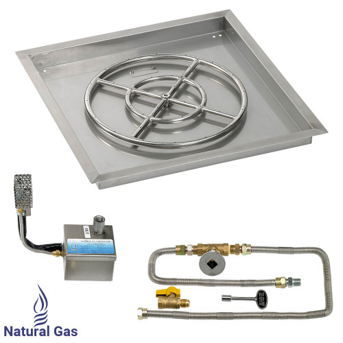 American Fireglass 24" Square Stainless Steel Drop-In Pan with S.I.T. System (18" Ring) - Natural Gas