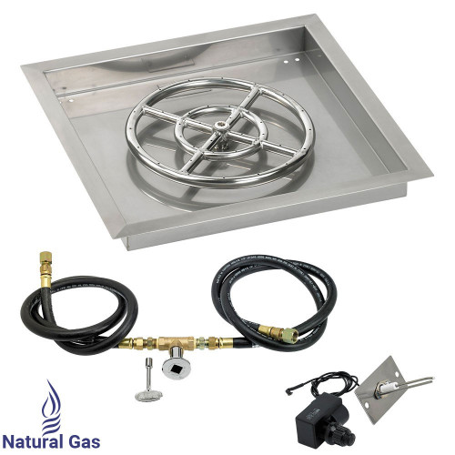 American Fireglass 18" Square Drop-In Pan with Spark Ignition Kit (12" Fire Pit Ring) - Natural Gas