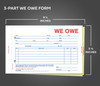 3-Part We Owe Form (Form # SA-1506-3) (100 per pack) - Measurements