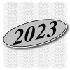Oval Model Years Window Stickers - Classic Style Black Text on Silver