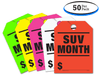 SUV Month - Fluorescent Jumbo Mirror Hang Tags - 5 Color Options (50 per pack)