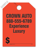 Sample Custom Text Car Mirror Hang Tags - With Sample Dealer Name / Phone Number / Tagline
