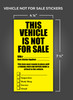 Large Vehicle Not For Sale Stickers (Yellow and Black) (100 per pack) - Measurements
