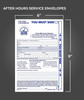 After Hours Service Envelopes - Night Drop Off Forms - One Customer Signature Line - Measurements