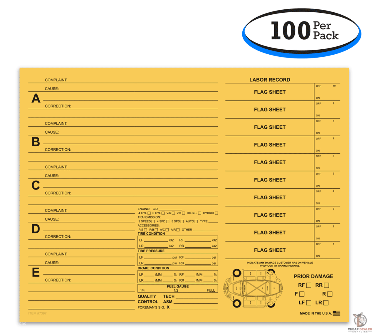 Quality 5 Option Repair Order Forms for Automotive Services