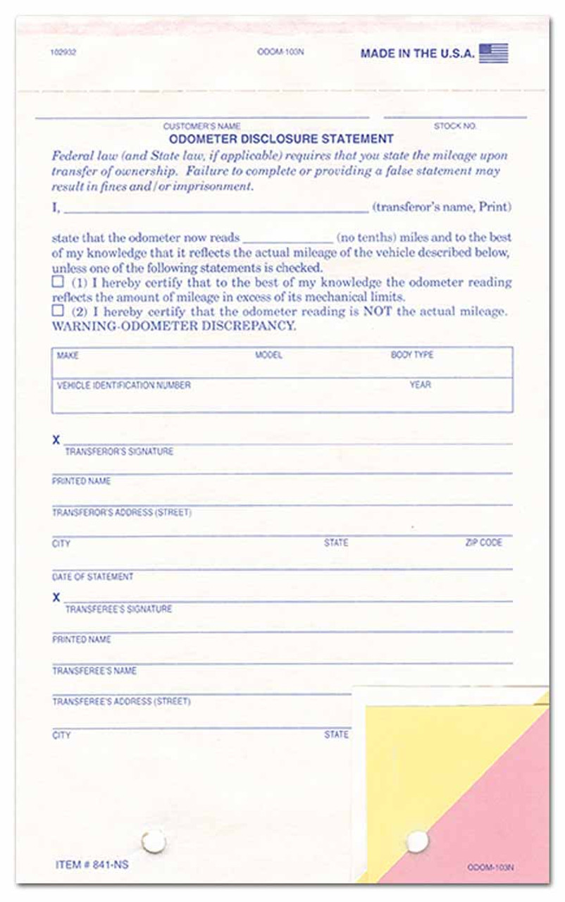 odometer disclosure statement form