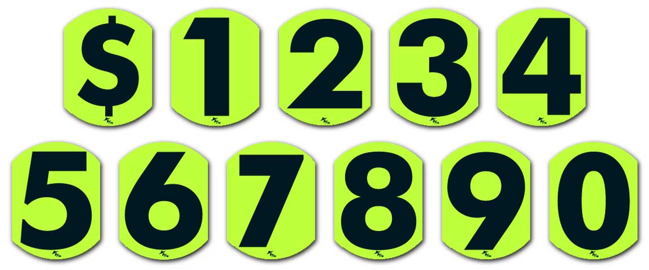4 Inch Bubble Digits - Vinyl Window Sticker Numbers (Fluorescent Green and  Black) (12 per pack)