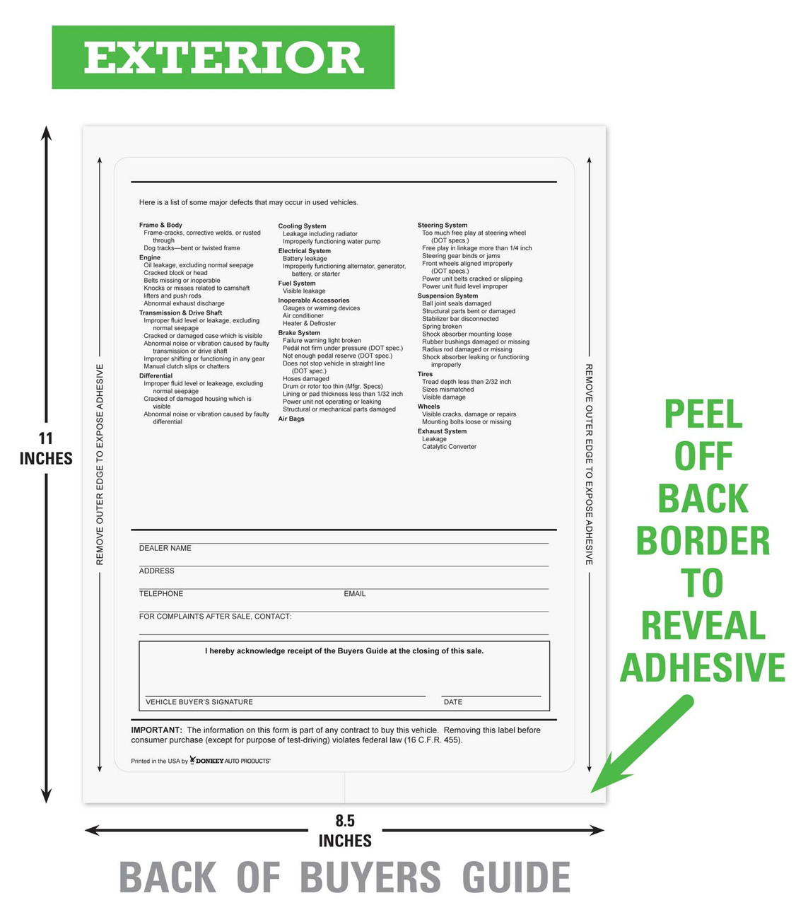 Exterior Buyers Guide Window Sticker | As Is With Lines