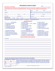 Pre-Service Check In Sheet (Form #R0-100) (100-pack) (Packaged 2 pads of 50)