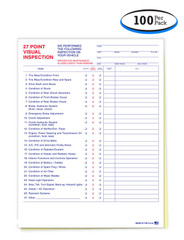 27 Point Visual Vehicle Inspection Sheet 2-Part (Form #27-Point) (100 pack)