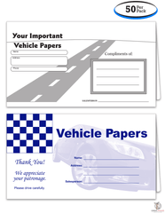 Vehicle Paper Wallets Document Holders (Black or Blue Ink) (50 per pack)