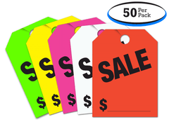 SALE Fluorescent Jumbo Mirror Hang Tags (4 color options) (50 per pack)