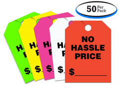 Fluorescent Jumbo Mirror Hang Tags (NO HASSLE PRICE) (4 color options) (50 per pack)