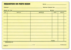 Parts Requisition Form (1-part, canary) (Form #27) (100 per pad)