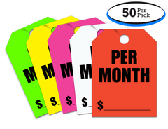 Fluorescent Jumbo Mirror Hang Tags (PER MONTH) (5 color options) (50 per pack)