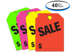 Fluorescent Jumbo Mirror Hang Tags (SALE) (Multi-Color: Green, Orange, Pink, Yellow) (40 pack)