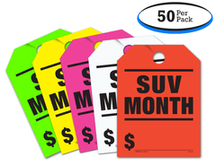 SUV Month - Fluorescent Jumbo Mirror Hang Tags - 5 Color Options (50 per pack)