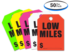 Low Miles - Fluorescent Jumbo Mirror Hang Tags - 5 Color Options (50 per pack)