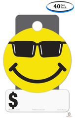 Precision Cut Hang Tags - Die Cut Happy Smile Face Car Price Signs - With Sunglasses (40 per pack)