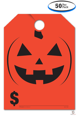 Pumpkin Face - Car Price Mirror Hang Tags - Fluorescent Orange (50 per pack)