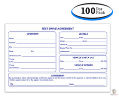 Test Drive Agreement Form (100 Per Pad)