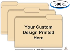 Custom Printed - Legal Size - Manila 3 Tab File Folders (500 Per Box)