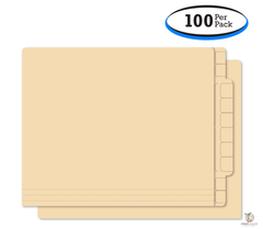 Extended Tab File Folders - Color Code - Plain Manila (100 Pack)