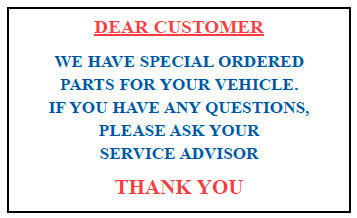 "Parts On Order" Static Clings (100 pack)