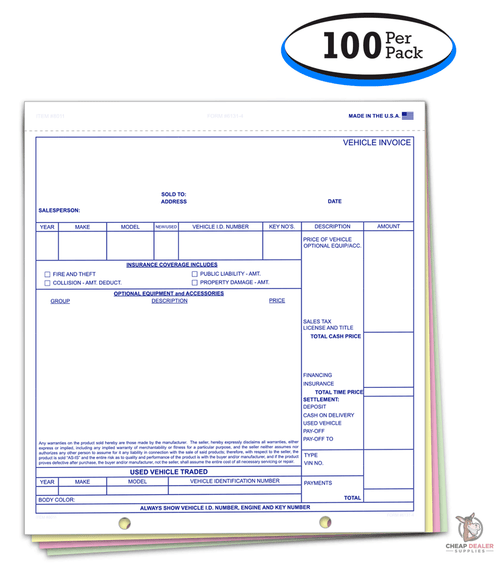 4-Part Universal Vehicle Invoice (Form # 6131-4) (100 Pack)