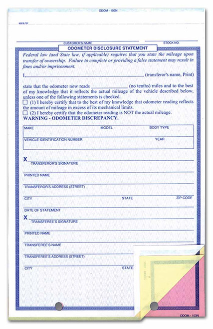 3-Part Odometer Disclosure Statement with Blue Screen (Form # ODOM-103-N) (250 per pack)