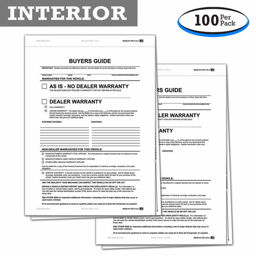 2-Part Combo Buyers Guide - Paper Copy and Window Sticker (100 Per Pack)