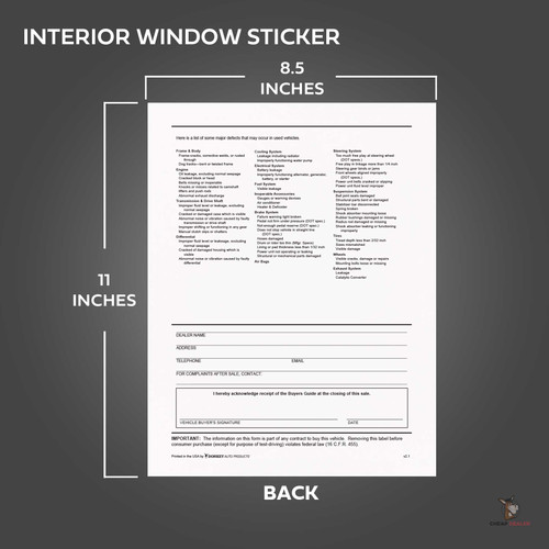 Blank Front Buyers Guides Interior Window Stickers