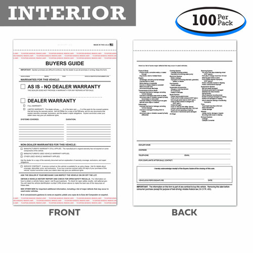 2-Part Buyers Guide Form - Adhesive Tape - As Is / Warranty (100 Pack)