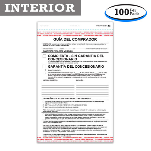 (BACK) 2-Part Buyers Guide Form - Adhesive Tape - Spanish - As Is - Warranty (100 per pack) (8251) (Form # BG-Spanish As-Is)