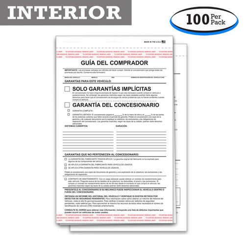 2-Part Spanish Buyers Guide - Adhesive Tape - Implied Warranty (100 Per Pack)